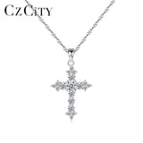CZ Cross Pendant 925 Sterling Silver Necklace Water Wave Chain Punk Jewelry