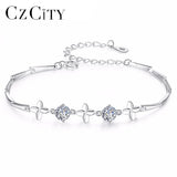 Vintage Love Flower Bracelet 925 Sterling Silver Charms Women Crystal Chain