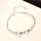 Vintage Love Flower Bracelet 925 Sterling Silver Charms Women Crystal Chain