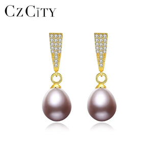 Pink Purple Natural Pearls Drop Earrings 925 Silver