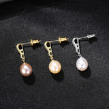 Pink Purple Natural Pearls Drop Earrings 925 Silver