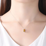 Yellow CZ Water Drop Pendant Necklace Classic Statement Gift