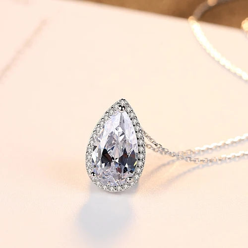 Yellow CZ Water Drop Pendant Necklace Classic Statement Gift