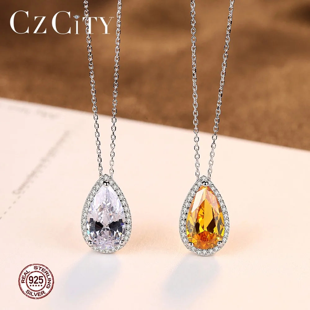 Yellow CZ Water Drop Pendant Necklace Classic Statement Gift