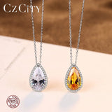 Yellow CZ Water Drop Pendant Necklace Classic Statement Gift