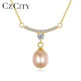 Freshwater Pearl Pendant Necklace 925 Sterling Silver CZ Fine Jewelry