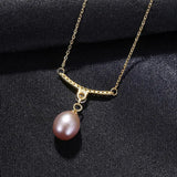 Freshwater Pearl Pendant Necklace 925 Sterling Silver CZ Fine Jewelry
