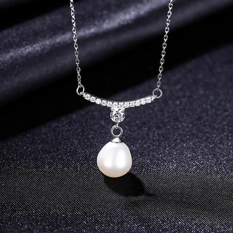 Freshwater Pearl Pendant Necklace 925 Sterling Silver CZ Fine Jewelry