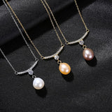 Freshwater Pearl Pendant Necklace 925 Sterling Silver CZ Fine Jewelry