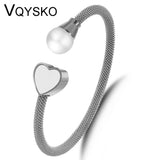 Heart Charm Bracelets Women Gift Cable Wire Stainless Steel Bangles