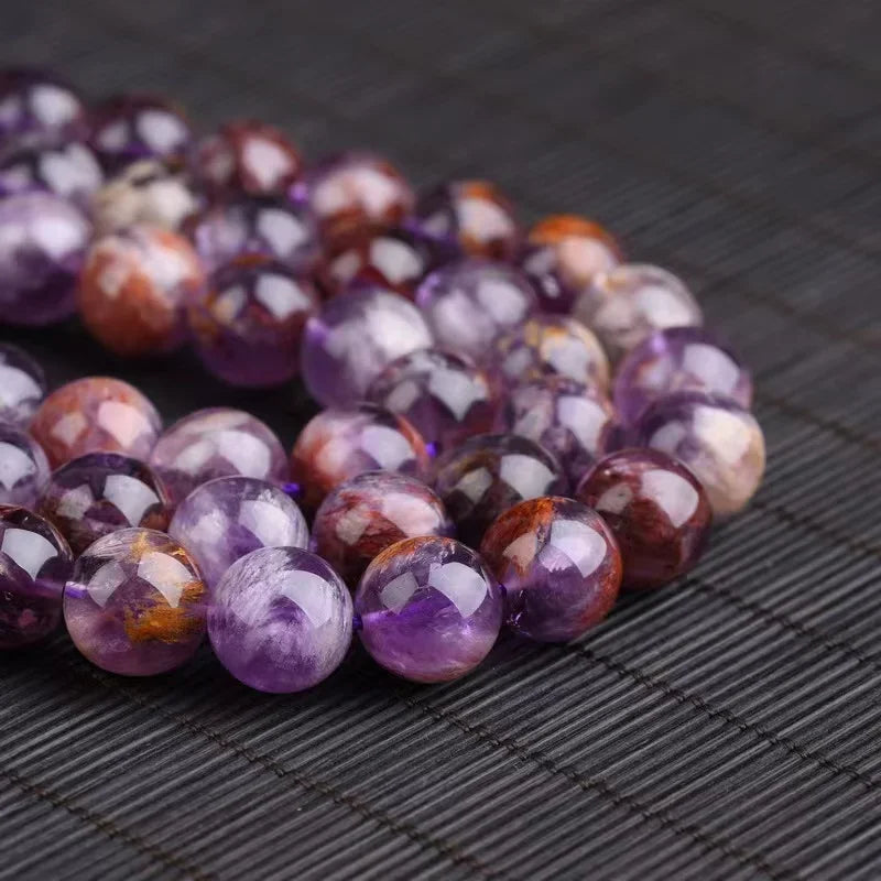 Cacoxenite Auralite 23 Seven Ghost Purple Lodolite Quartz Round Loose Beads