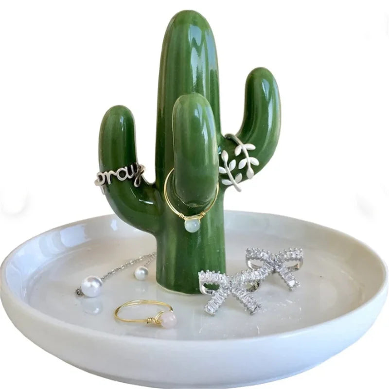 Ceramic Cactus/Aloe Ring Holder Dish for Jewelry Organizer Display