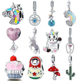 925 Sterling Silver Cactus & Unicorn Heart Rainbow Bottle Charms