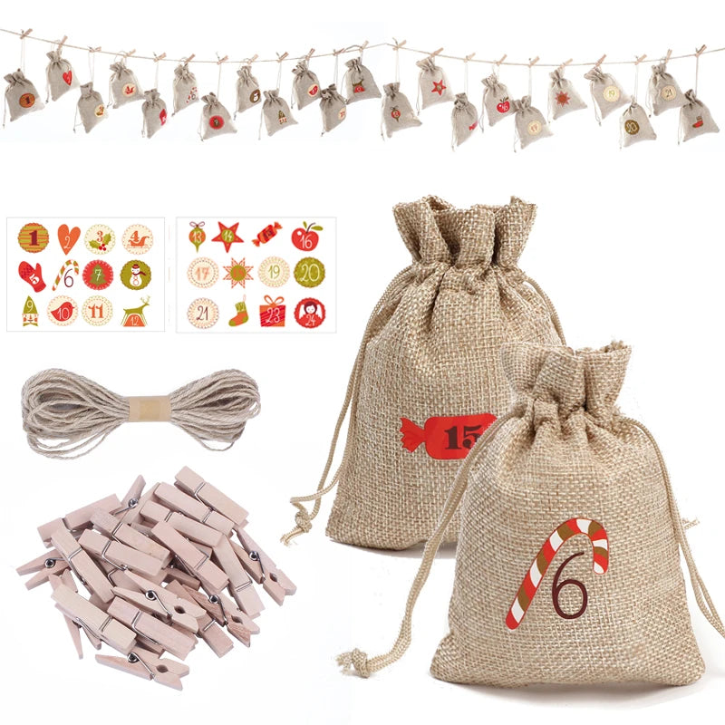 DIY Numbers Bag 24pcs/Set Christmas Advent Bag Candy Storage Bag Gift Bag