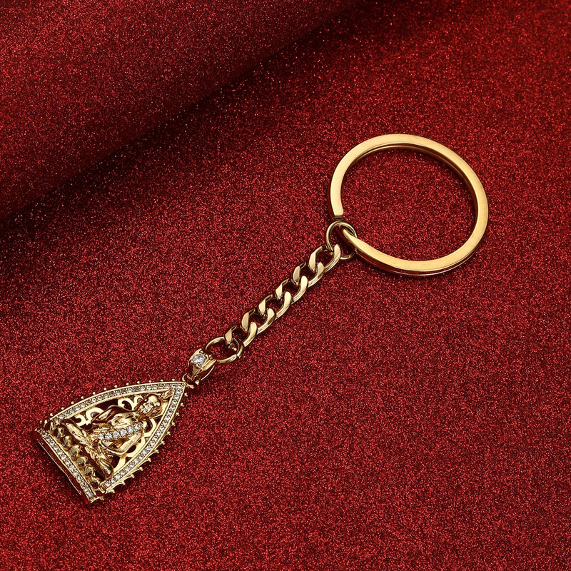 Cambodian Garden Buddha Pendant Keychain with CZ Jewelry