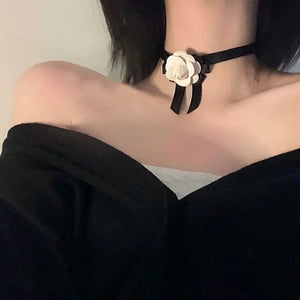 Camellia Bow Choker Clavicle Chain Necklace