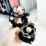 Camellia Pearl Hair Flowers Beads Elastic Headband Vintage Hair Bands