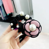 Camellia Pearl Hair Flowers Beads Elastic Headband Vintage Hair Bands
