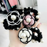 Camellia Pearl Hair Flowers Beads Elastic Headband Vintage Hair Bands