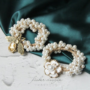 Camellia Flower Head Rope Small Bee Hair Rope Rubber Band Hair Circle Pearl