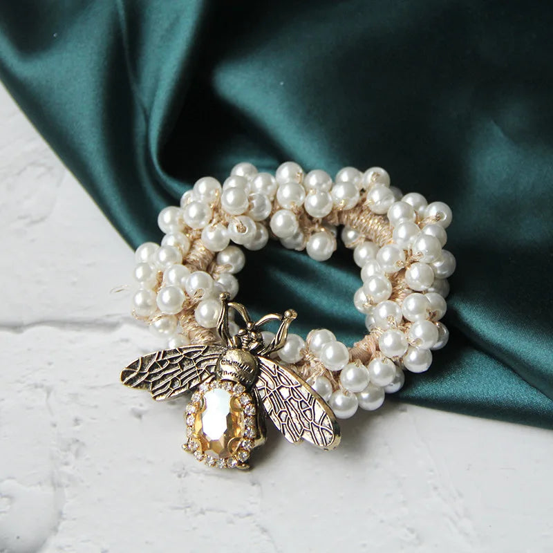 Camellia Flower Head Rope Small Bee Hair Rope Rubber Band Hair Circle Pearl