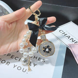 Camellia Lock Bag Keychain Pearl Pendant Car Keyring