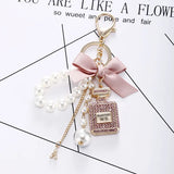 Camellia Lock Bag Keychain Pearl Pendant Car Keyring