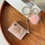 Camellia Lock Bag Keychain Pearl Pendant Car Keyring