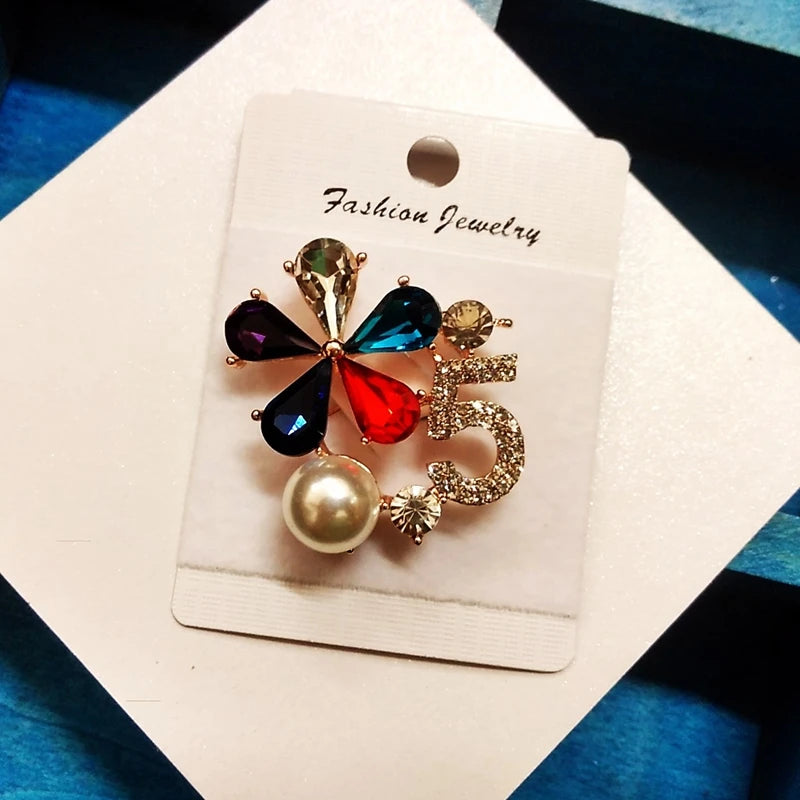 Camellia Jewelry Flowers Lapel Pins No 5 Crystal Pearls Brooches