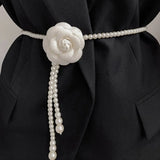 Camellia Thin Chain Waistband Small Fragrant Flower Pearl Belt Decor