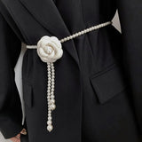 Camellia Thin Chain Waistband Small Fragrant Flower Pearl Belt Decor