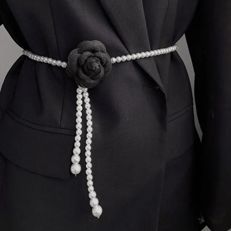 Camellia Thin Chain Waistband Small Fragrant Flower Pearl Belt Decor