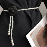 Camellia Thin Chain Waistband Small Fragrant Flower Pearl Belt Decor