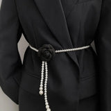 Camellia Thin Chain Waistband Small Fragrant Flower Pearl Belt Decor