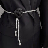 Camellia Thin Chain Waistband Small Fragrant Flower Pearl Belt Decor