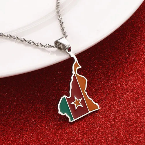 Cameroon Map Flag Pendant Necklace Chain Jewelry Women Men Africa Jewelry