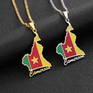 Cameroon Map Flag Pendant Necklace Stainless Steel For Women Girls