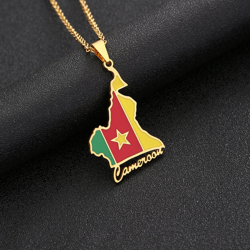 Cameroon Map Flag Pendant Necklace Stainless Steel For Women Girls