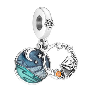 Night Sky Double Disc Charms for Bracelet - Silver 925 Jewelry Making