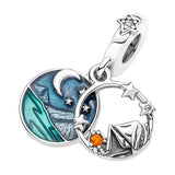 Night Sky Double Disc Charms for Bracelet - Silver 925 Jewelry Making