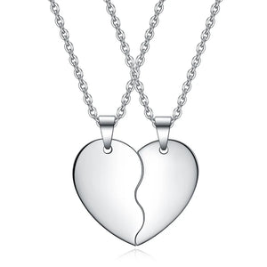 Customizable Titanium Steel Half Heart Pendants Necklace Set