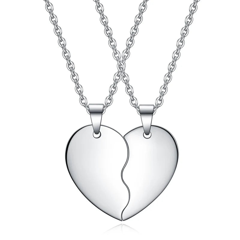 Customizable Titanium Steel Half Heart Pendants Necklace Set