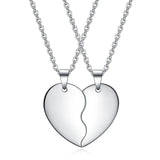 Customizable Titanium Steel Half Heart Pendants Necklace Set