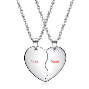 Customizable Titanium Steel Half Heart Pendants Necklace Set