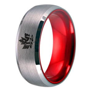 Maple Leaf Howling Wolf Tungsten Ring Red Plated 8mm