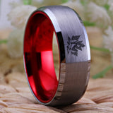 Maple Leaf Howling Wolf Tungsten Ring Red Plated 8mm