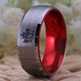 Maple Leaf Howling Wolf Tungsten Ring Red Plated 8mm