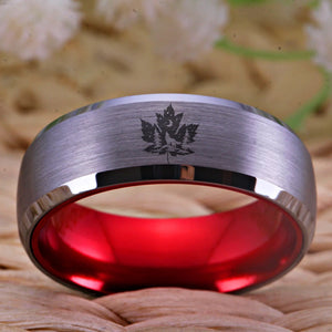 Maple Leaf Howling Wolf Tungsten Ring Red Plated 8mm