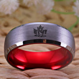 Maple Leaf Howling Wolf Tungsten Ring Red Plated 8mm