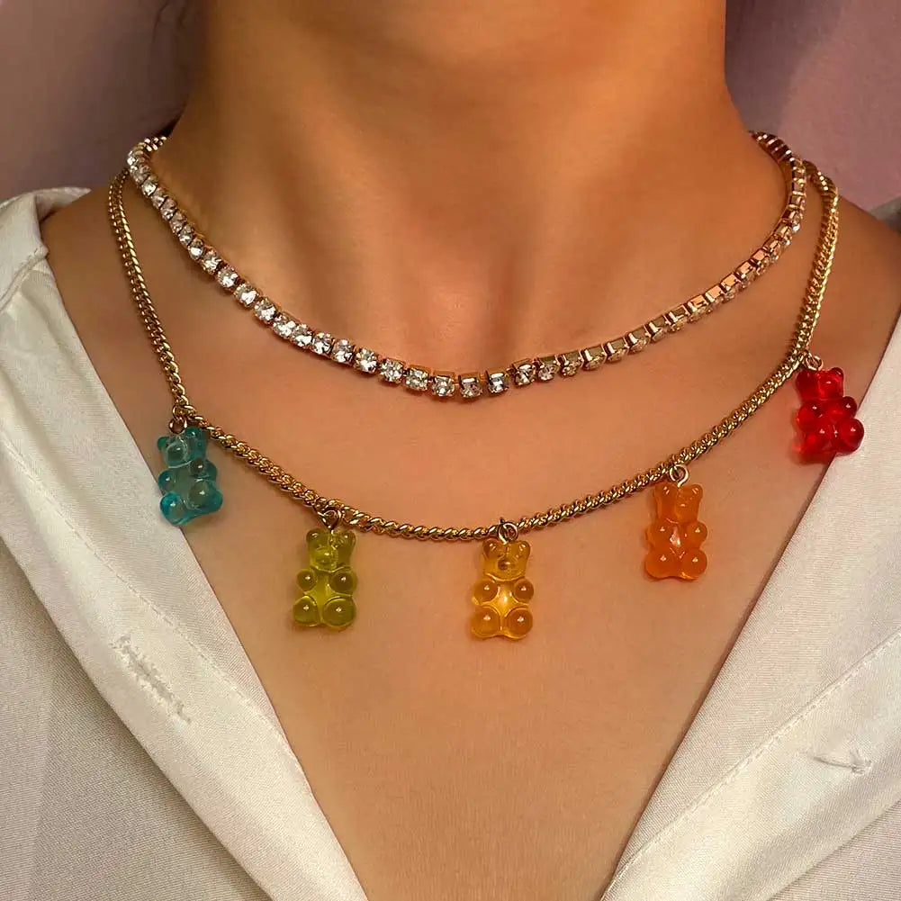 Crystal Tennis Chain Necklaces For Women, Mushroom Charm Rhinestone Jewelry